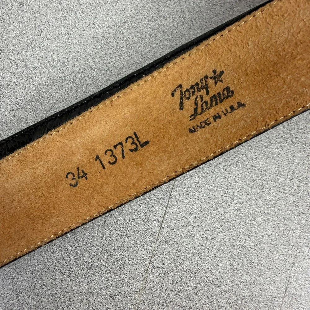Tony Lama Belt Mens 34 Black Ostrich Print Leather Western Cowboy 1373L USA Made